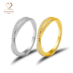 Delzzad 14K Gold Plated Crossover Engagement Ring Wedding Band Synthetic Moissanite Ring Jewelry Perfect Birthday Engagement Wedding Anniversary Mother's Day Gift