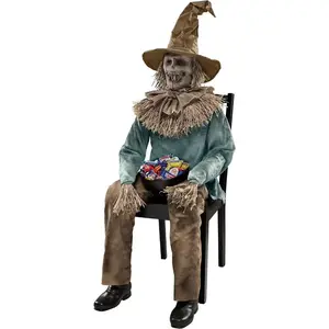 Halloween Decorations 4.5 Ft Scary Sitting Scarecrow Animatronic Decorations Pop-up Motion Scarecrow Prop Halloween Prop