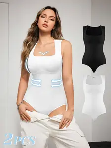 1/2/3 Pcs Womens Shapewear Bodysuit Tummy Control Square Neck Sleeveless Body Shaper Seamless Jumpsuit