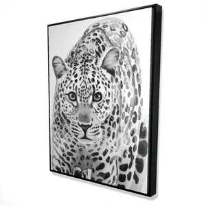 Begin Home Decor 2081-4836-AN244 36 x 48 in. Leopard Ready To Attack - White Framed Canvas for Home Decor