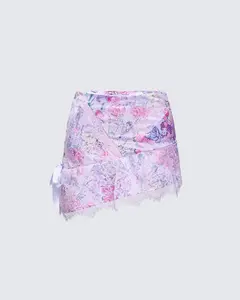 Josette Lilac Satin Printed Lace Up Skirt