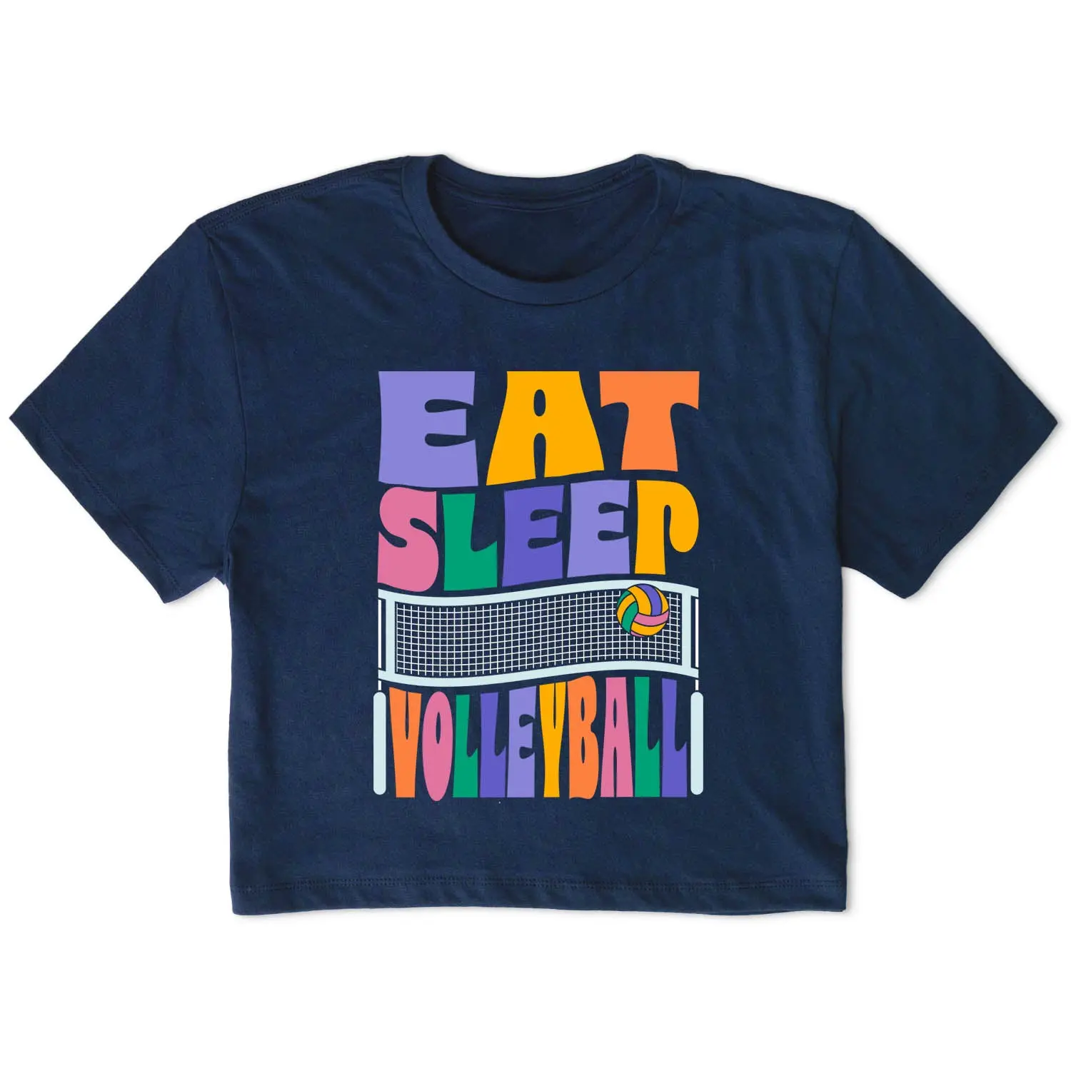 Women's Volleyball Graphic Crop Top, Soft Short Sleeve Tee with Colorful "Volley All Day" Print for Practice or Everyday Wear, Shortsleeve, Fabric, Casual, Cropped, Breathable, Athleisure Wear