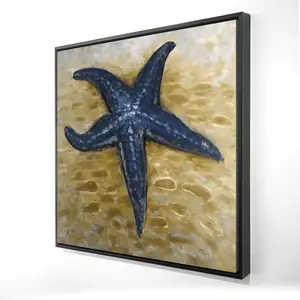 360 Stand Blue Starfish Artistic Framed Artwork - 24x24 in. Beige Coastal Wall Decoration with Ocean-Inspired Starfish Motif, Ready-to-Hang Marine Home Decor for Room Posters & Prints, Ocean Inspired Design, Room Aesthetic