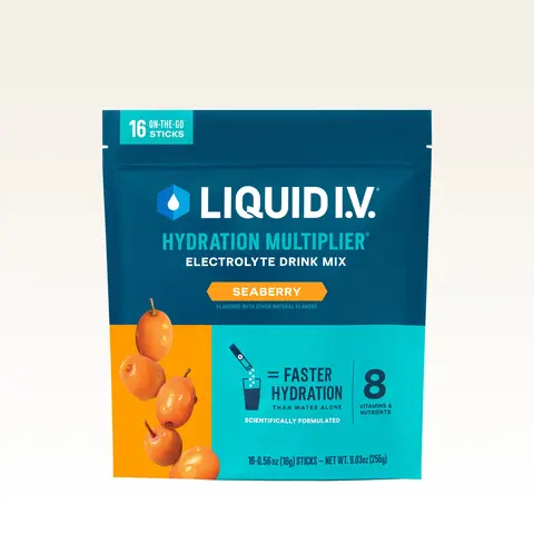 Liquid I.V. Hydration Multiplier - Seaberry - Hydration Powder Packets | Electrolyte Powder Drink Mix | Convenient Single-Serving Sticks | 8 Vitamins & Nutrients | 1 Pack (16 Servings)