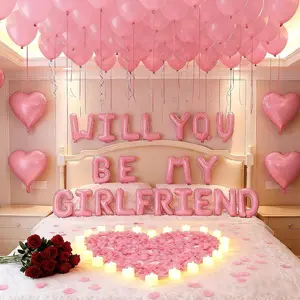 Romantic Decor Kit - Heart Balloons, Rose Petals & Candle Set for Proposals, Anniversary, Valentines Day (30 Balloons + 1000 Petals + 24 Candles) ()