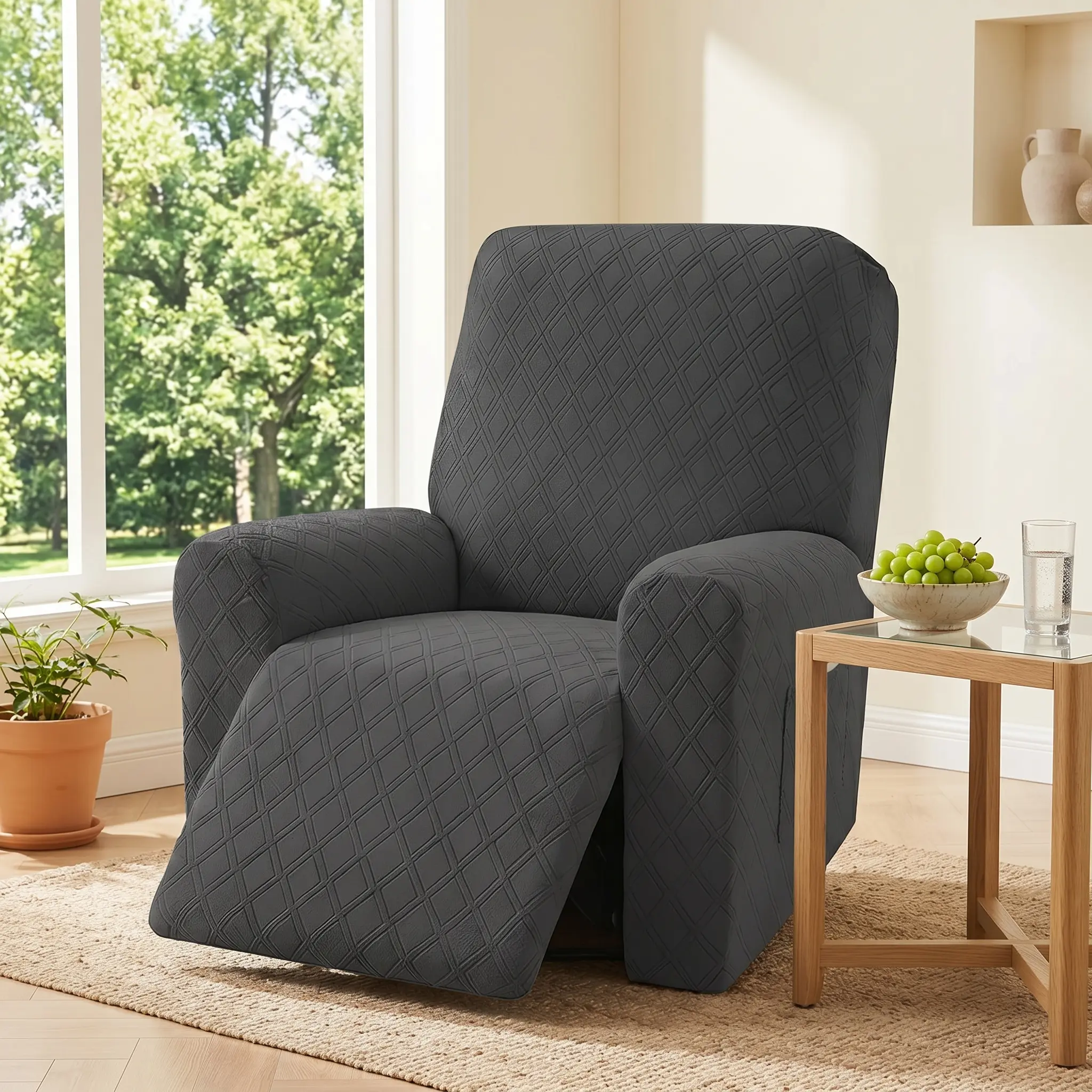 Stretchy & Non-Slip Recliner Cover with Side Pockets – Extra Large Printed Design, 4-Season All-Round Protection for Living Room, Bedroom & Office, Perfect for Easter & Valentine's Day Decor sohochic