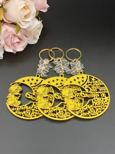 12pcs Baptism Favor Gold Glittle Wooden Angel Girl in the Moon Design Key Chain Perfect for Recuerdos De Bautizo Souvenirs With Organza Bags