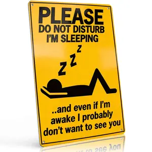 8x12 Inch Aluminum "Please Do Not Disturb I'm Sleeping... Even If Awake Don't Want To See You" Metal Sign – Sarcastic Yellow Wall Art for Bedroom, Door & Home Office. Bold Black Design, Waterproof & Rust-Free. Perfect Gag Gift for Introverts.