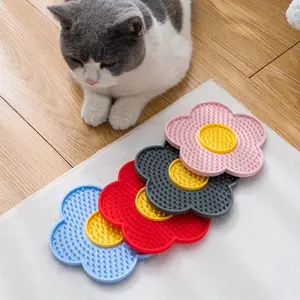 Deluxe Flower Shaped Cat Feeding Mat - Non-Slip Suction Cup, Slow Food Board, Lick Mat, Pet Placemat with Easy Cleaning Design for Happy Mealtime