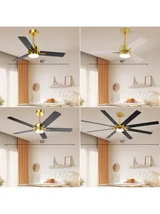 LANMEL Ceiling Fans with Lights ,42/52/72 inch Ceiling Fan with Lights and Remote, Low Profile Modern Ceiling Fan Gold, 6 Speed, Reversible, 3000k-6000k Dimmable LED, Quiet DC Motor for Indoor Outdoor Bedroom Living Room Lighting Decorative invisible Summ