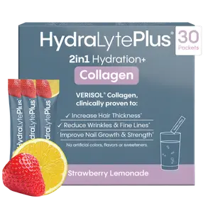 HydraLyte Plus Collagen - Low Sugar Hydration Powder | Electrolytes with VERISOL Collagen | Strawberry Lemonade (30 Servings)