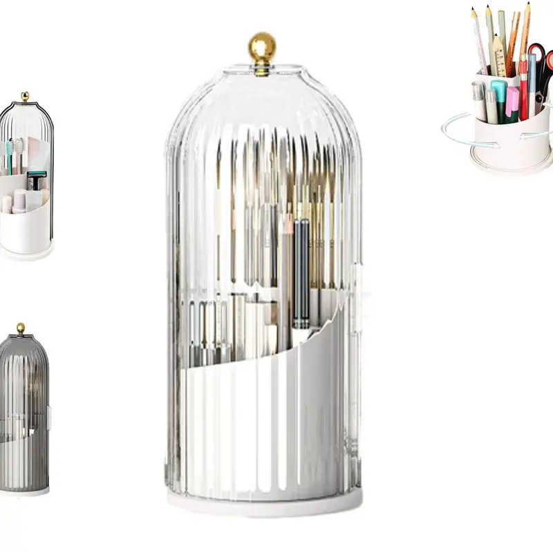 Dustproof Toothbrush Holders with Cover, Rotating Electric Toothbrush and Toothpaste Holder for Bathroom Countertop, 3 Slots Transparent Make up Brushes Organizer for Vanity Toothbrush Brushes Storage Bucket,Mother's Day Gift
