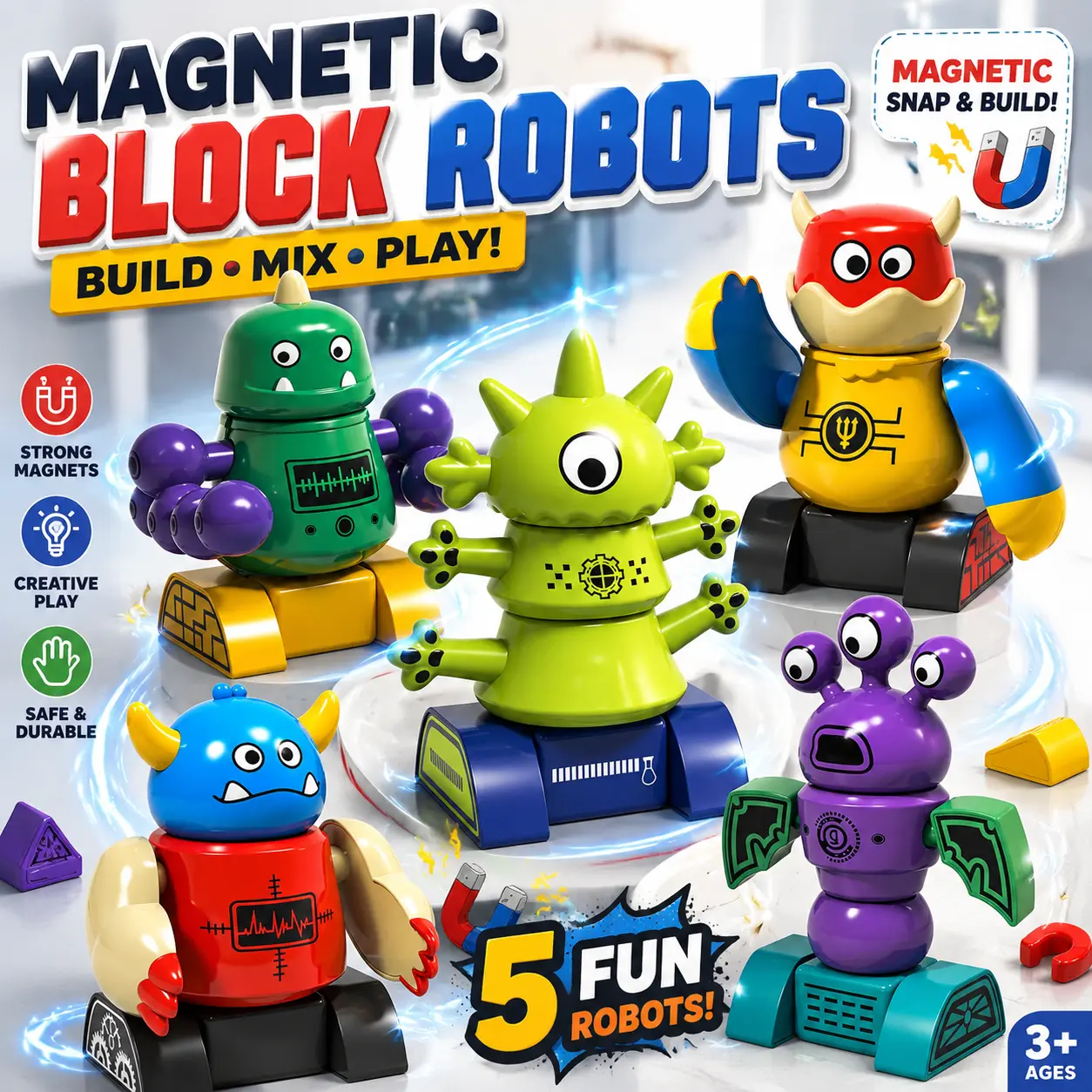 Magnetic Building Blocks STEM Toy for Kids Ages 3-5, Creative Construction Stacking Game with Transforming Robot, 3D Puzzle Magnetic Blocks Building Set, Educational Learning Toy for Boys Girls, Interactive Engineering Building Birthday Christmas Gift