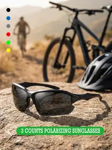 3 Pairs Fashion Wraparound Half Frame Polarized Glasses for Men Women, Outdoor Cycling Driving, Hiking, Sports, All Seasons