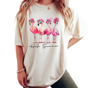 Hello Summer Flamingo T-Shirt – Cute Tropical Beach Tee, Funny Vacation Shirt, Summer Graphic Outfit, Flamingo Lover Gift favorite  shirt
