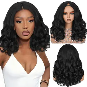 Yaki Curly V Part Wig Synthetic Half Wigs for Black Women 18 Inch Half Wig Heat-Resistant Hair Replacement Wig