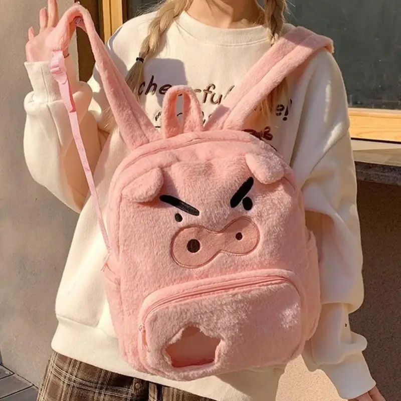 Angry Pink Pig Plush Backpack Large-capacity Backpack High-appearance-level Cartoon Bag A Versatile Schoolbag for Students