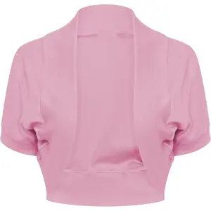 Women's Short Sleeve Shrug Open Front Cotton Cropped Cardigan Bolero Shrugs Jacket
