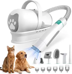 Dog & Cat Vacuum Groomer for Localized Shedding, 7-in-1 Pet Hair Vacuum Cleaner with Brush, Precise 6 Guide Combs Clipper, Daily Grooming Products Set