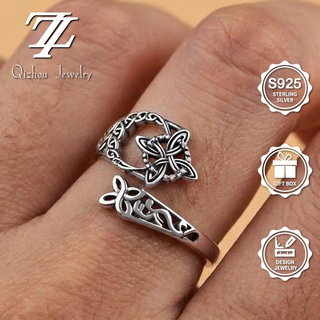 S925 Sterling Silver Celtic Knot Open Ring - Vintage Retro Irish Adjustable Women's Accessory, 925 Rings, Gift-Ready for Mother’s Day Birthday by summerwins