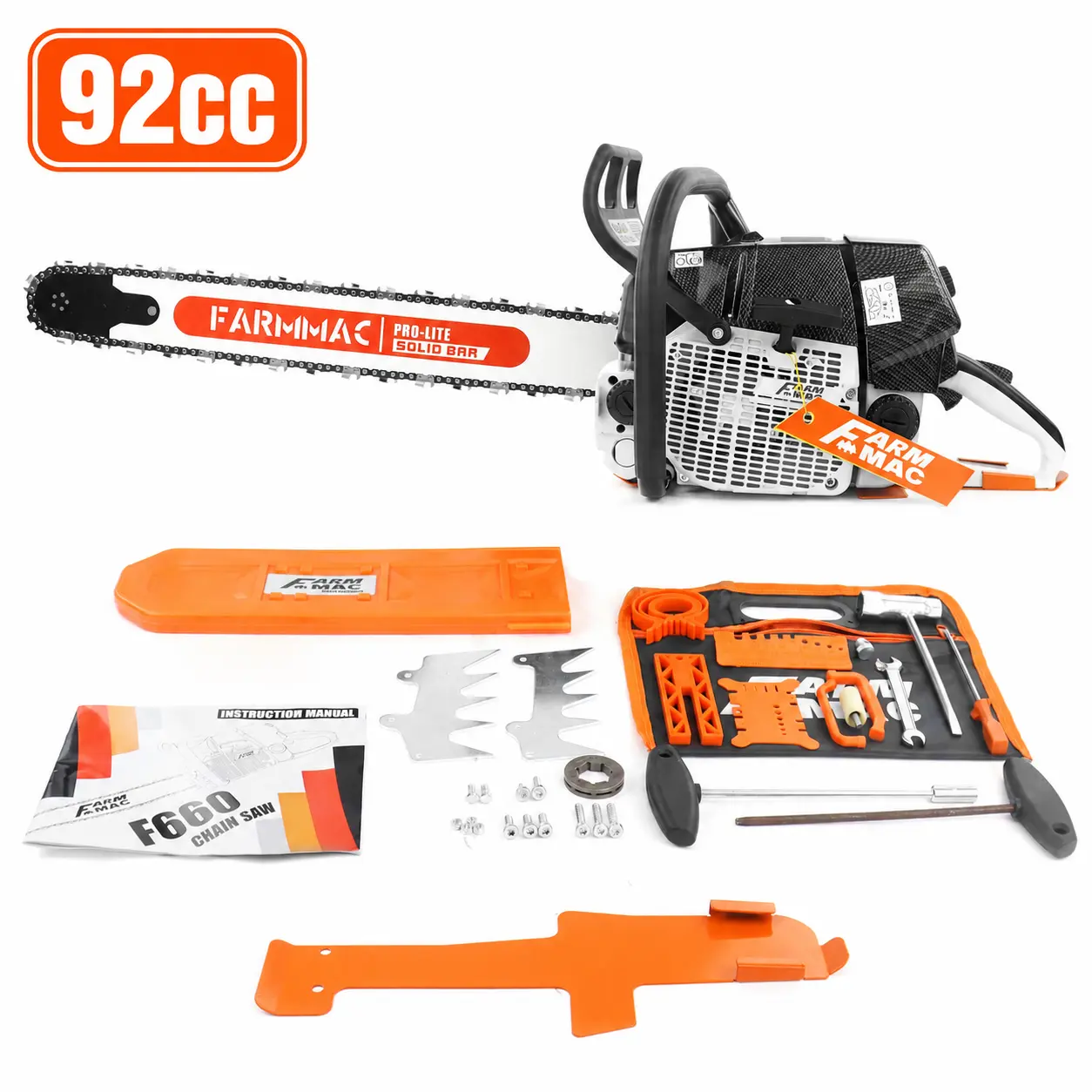 FARMMAC F660VW 92cc Professional Gas Chainsaw, 2-Cycle 5.2KW 7HP Chain Saw with 25 Inch / 42 Inch Alloy Bar & Chain Options for Tree Cutting, Wood Milling & Heavy Duty Jobs Compatible with MS660 G660 Parts