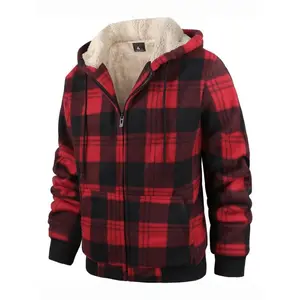 Men'sFleecePlaidHoodedJacketAutumnAndWinter,WarmThickCoat