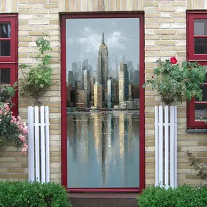 2pcs Modern City Architecture Wall Sticker New York Empire State Building Skyline Reflection Living Room Entrance Decorative Sticker Self Adhesive Removable Waterproof Wear Resistant Home Wall Art Decal Sticker Decoration