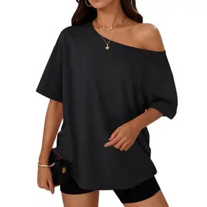 Women's Off-Shoulder Top - Loose-Fit Short-Sleeve T-Shirt, Summer Casual Wear, Going-Out Top, Designer-Style Top, Loose One-Shoulder Top, Y2K Off-Shoulder Tee Motorized