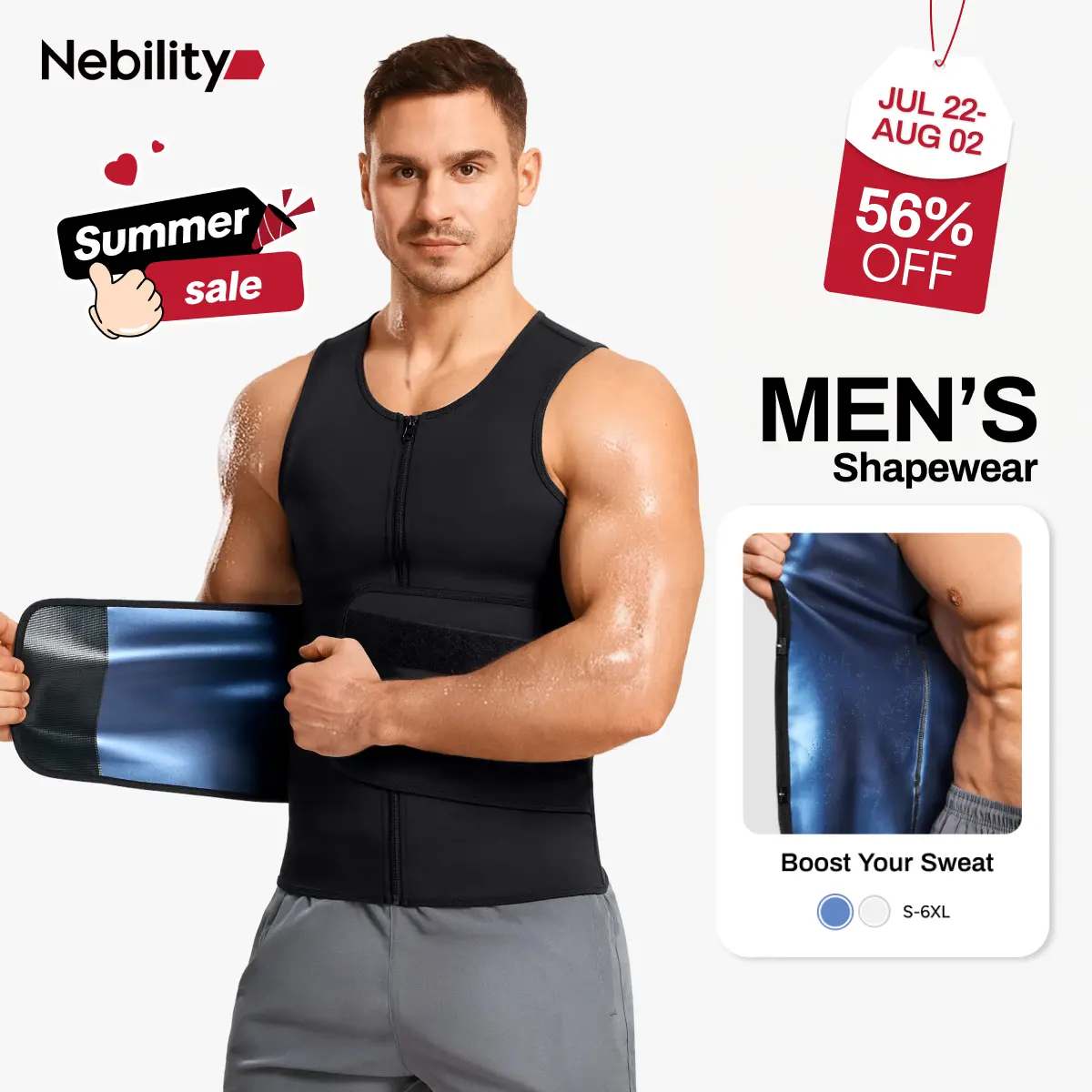 【Nebility】Sauna Suit for Men Waist Trainer Vest Boost Sweat Athletic Compression Shirt Activewear Gym Outfit SpringStatements,fathersdaygift