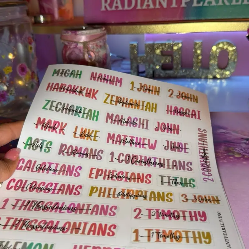 Aesthetic Books of the Bible Header Clear Vinyl Sticker Labels - 66 Books Included for Personalized Bible Study & Journaling