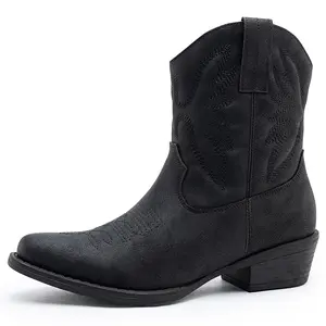 GLOBALWIN Square Toe Black Cowboy Boots For Women Western Boots With Low Heel Ankle Boots Cow Girls Outfits Women