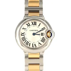 Pre-owned Cartier Stainless Small Leather Goods Ballon Bleu SM Steel Yellow Gold Quartz