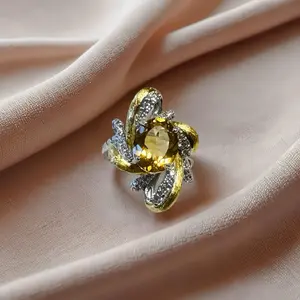 Luxury Citrine Ring Natural Genuine Citrine Gems Ring for Women's Jewelry Collection