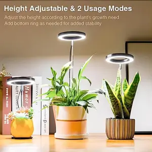 Full Spectrum LED Grow Light for Indoor Plants, USB Powered Ring Plant Light with Auto Timer, Height & 360° Angle Adjustable Growing Lamp for Seedlings, Herbs, Succulents, Flowers & Small Houseplants