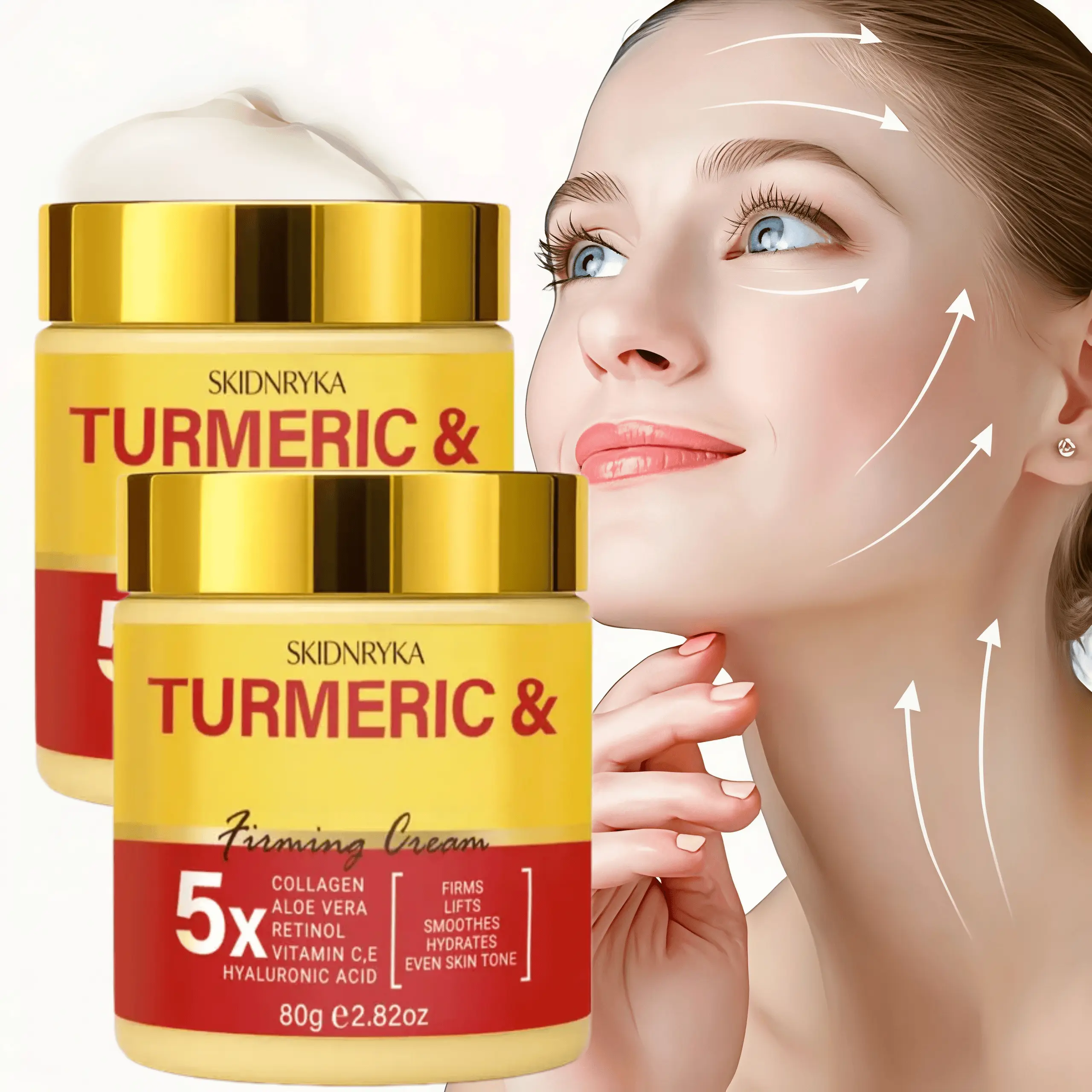 SKIDNRYKA Turmeric & Vitamin E Facial Moisturizer Cream (1pc/2pc) - Gentle, Nourishing, Alcohol-Free, Hyaluronic Acid, Retinol, Collagen & Vitamin C Infused, Moisturizing, Firming, Lifting Effect, Hydration for Face & Neck, Smooths, Boosts Radiant Glow