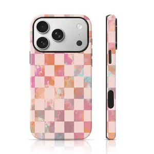 Pastel Tie-Dye Checkerboard Design Cute Phone Case DoubleLayer TPU Shockproof for iPhone 17 Pro Max/16 Pro Max /15Pro Max 15/14/13/12 & Samsung S26 /S25Ultra Fashion Phone Case