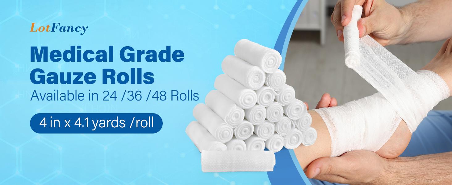 LotFancy Gauze Rolls, 24 Count, 4 Inch x 4.1 Yards, Rolled Gauze Wrap for Wounds, Conforming Stretch Bandage, Medical Supplies for First Aid