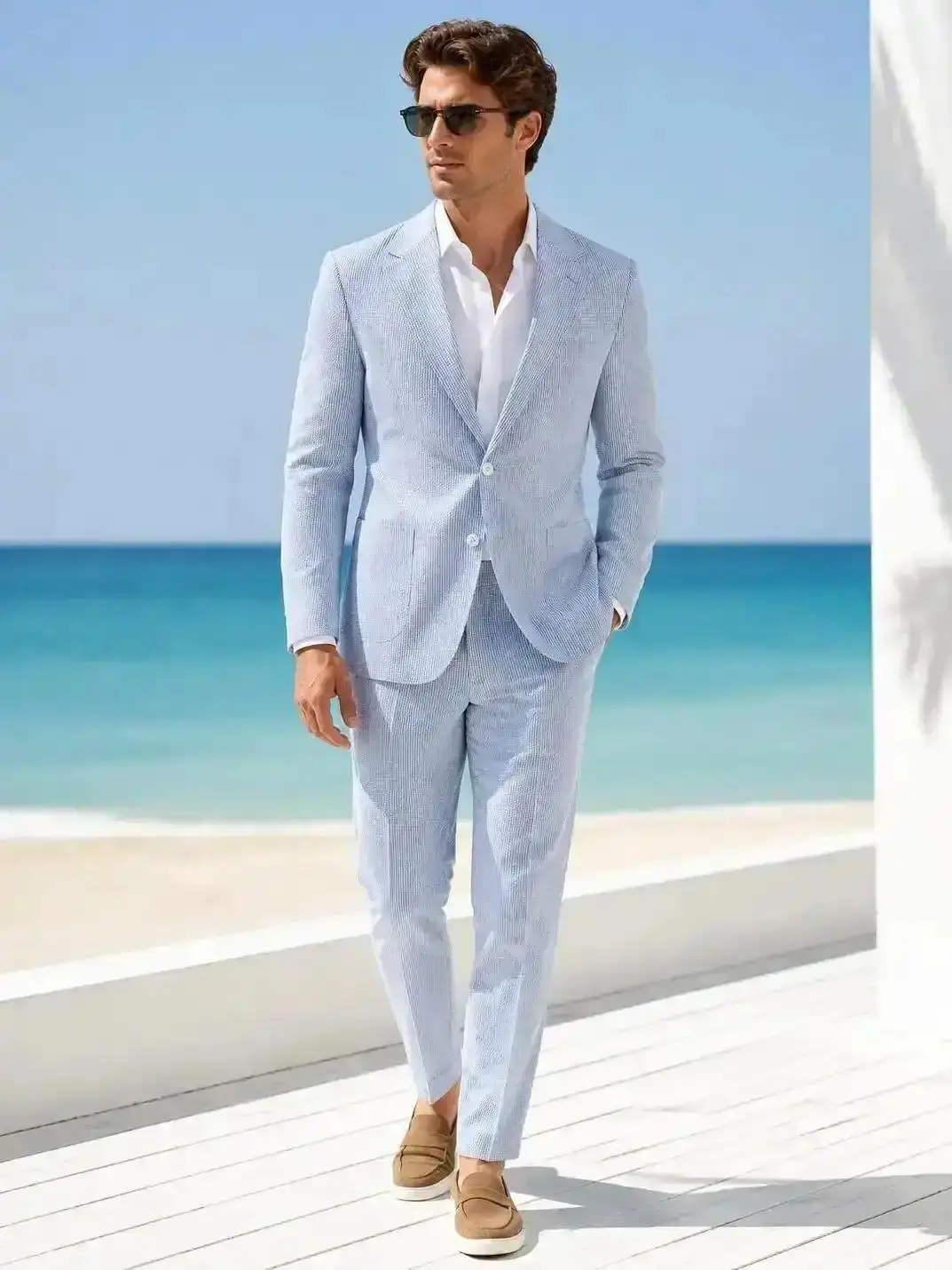 Men's 2-Piece Bubble Gauze Summer Slim Fit, Suit Groom Sear Sucker Suit Wedding &, Fashion, Trendy and Clean, Casual, Sleek and Modern, Relaxed, Coordinated, Lightweight, Versatile