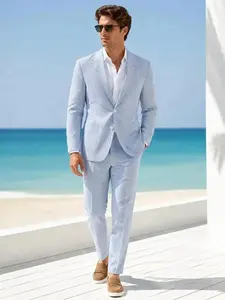 Men's 2-Piece Bubble Gauze Summer Slim Fit, Suit Groom Sear Sucker Suit Wedding &, Fashion, Trendy and Clean, Casual, Sleek and Modern, Relaxed, Coordinated, Lightweight, Versatile