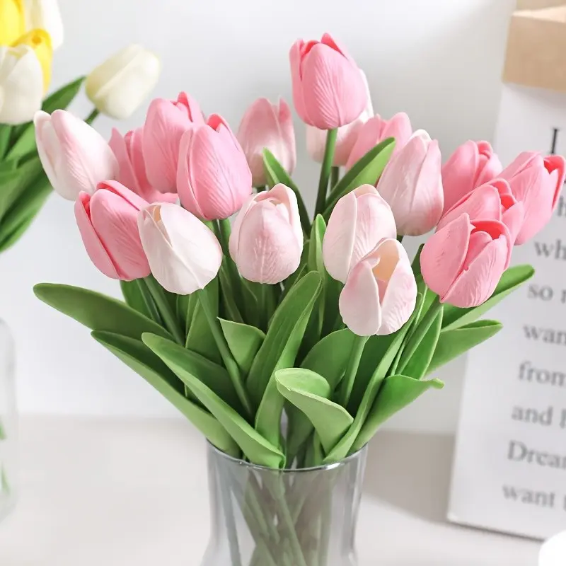 Realistic Artificial Tulip Flowers, 6/10/20 Pcs, Home Office Decor, Vase Arrangement, Flower Arrangements, Decorative Floral Arrangement, Artificial Flower Decorations, Wedding Party Supplies, Holiday Gifts