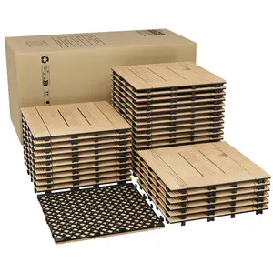 Garvee 33 interlocking solid acacia wood tiles for terraces, 30 x 30 cm, for indoor and outdoor use, waterproof, for balcony, patio, garden, and pool, suitable for all weather conditions, natural wood