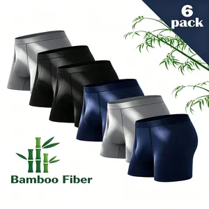 Men's Plain Bamboo Fiber Boxer Briefs 6-Pack – 6-Color Soft Stretch Underwear, Breathable for Daily & Athletic, Spring Summer Vibes