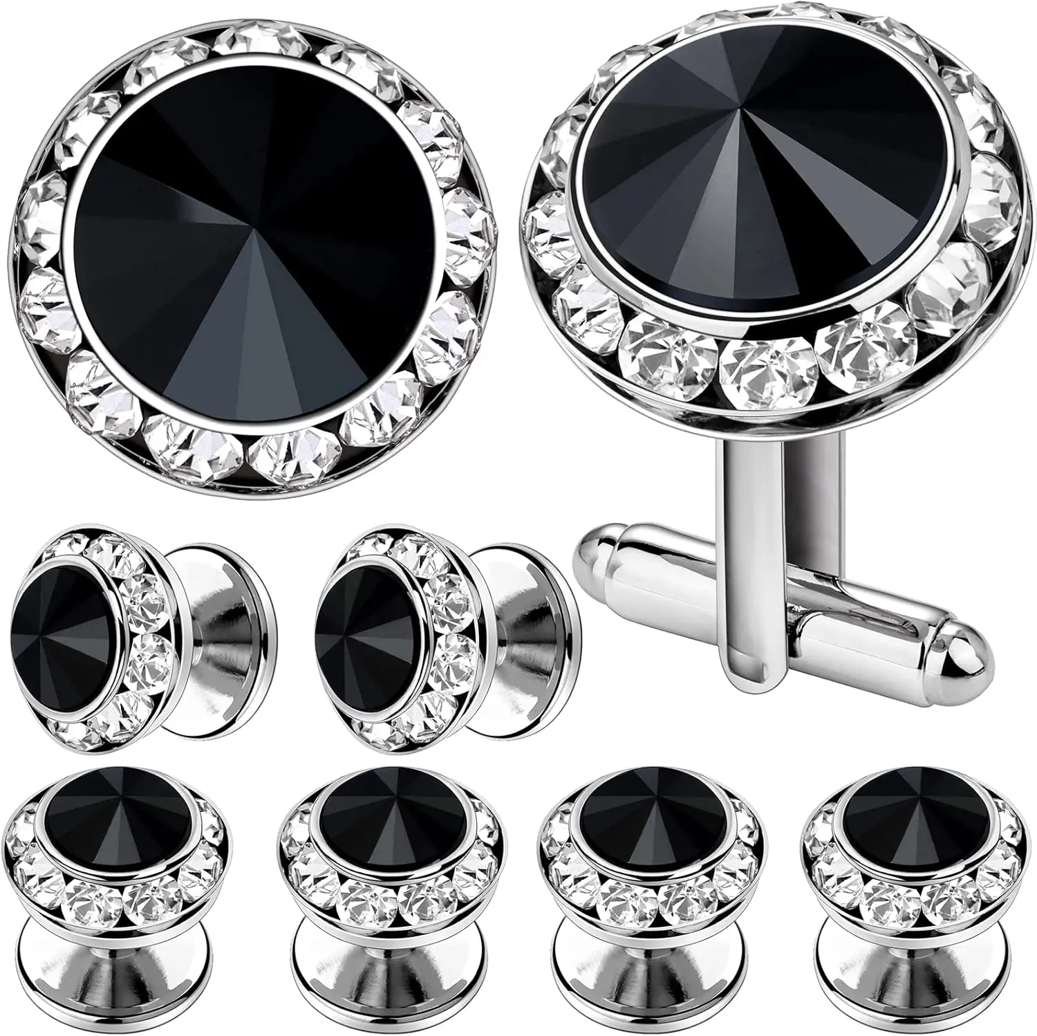 Crystal Cufflinks and Tuxedo Studs for Men, Cuff Links Suits for Shirt Formal Dress Business Wedding AnniversaryGift.