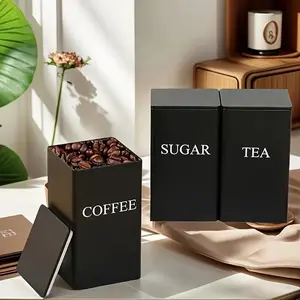 Three-Piece / Iron Storage Jars, Ideal for Kitchen Tea Sugar Coffee Containers, Perfect for Office Home Organization & Dining Use