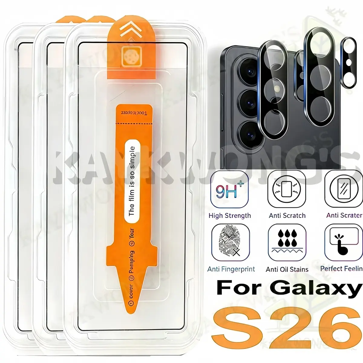 KAYKWONG'S (3 Films + 2 Lenses) Tempered Protective Film Set For Samsung Galaxy S22/S23/S24/S25/S26 Series, Includes Lens & Screen Protectors, Easy Installation Design Accessories