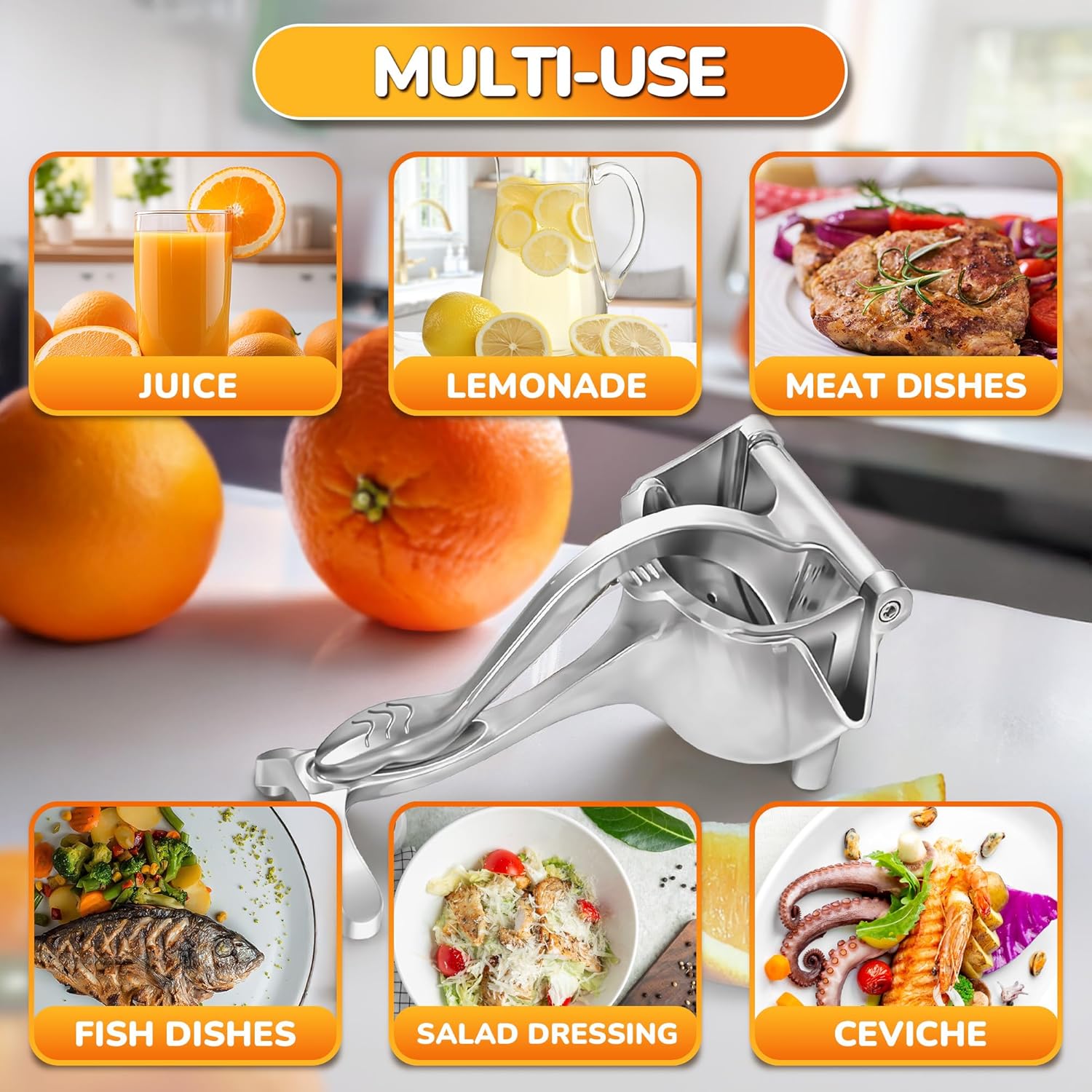 Heavy Duty Aluminum Hand Press Juicer - Manual Citrus Juicer with Ergonomic Grip for Pomegranates, Orange & Lemon, Durable Compact Squeezer for Efficient Juice Extraction, Easy to Clean.