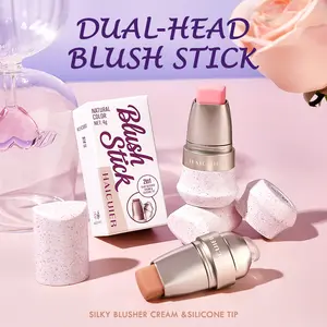HAICUIER Dual-Head Blush Stick, 2-in-1 Cream Blush with Silicone Tip, Multi-Use Cheek Lip Tint, Long-Lasting Natural Flush, 4 Shades, Beginner Friendly