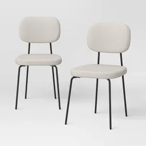 2pc Upholstered with Metal Base Dining Chair Cream Boucle - Room Essentials
