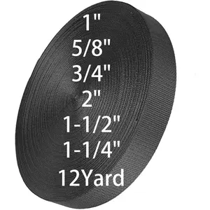 Nylon Webbing 5/8" 3/4" 1" 1-1/4" 1-1/2" 2" Wide Heavyweight 12 Yard Nylon Straps for Indoor or Outdoor DIY Gear Repair, Pet Collars, Crafts