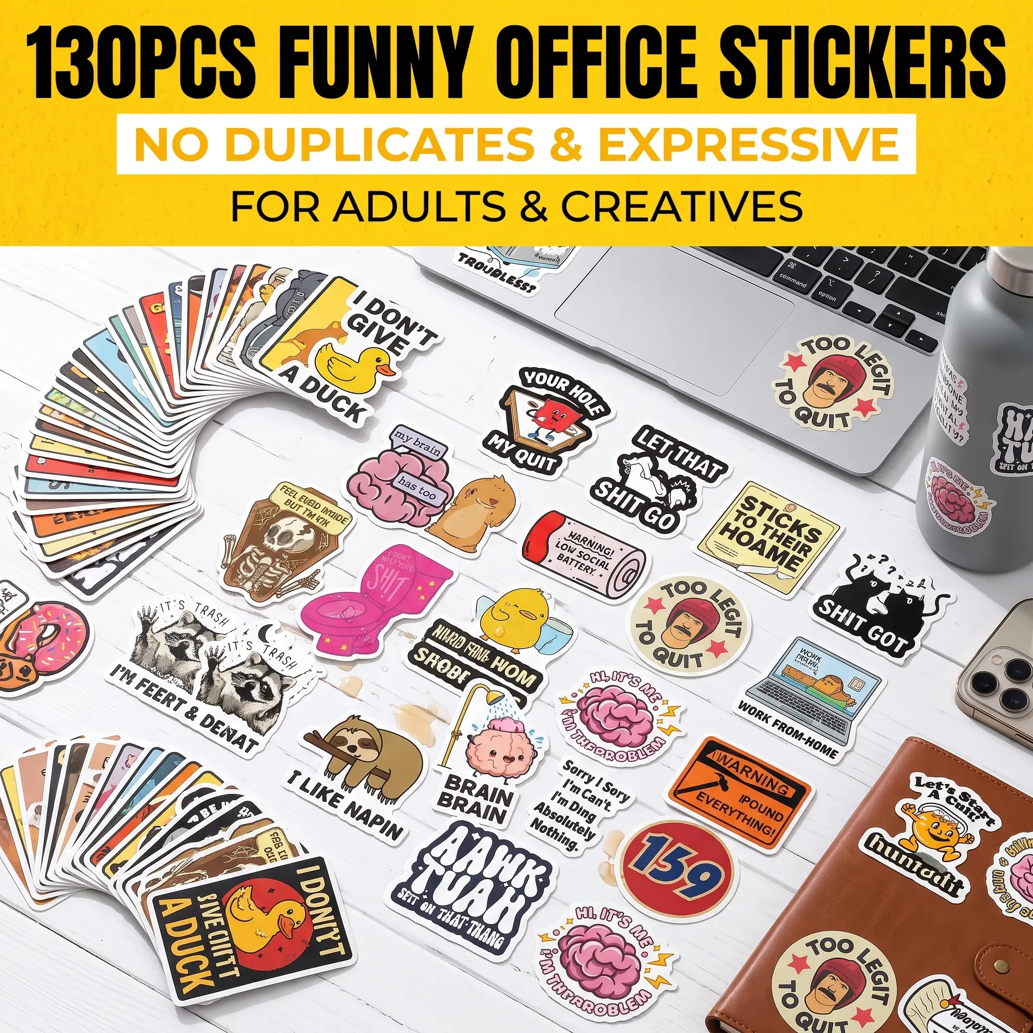 130 PCS Funny Book Stickers for,HolographicBook Stickers, Waterproof Vinyl Decals forBooks, Laptop, Water Bottle, Journal, ReadingGlitter Sticker Pack